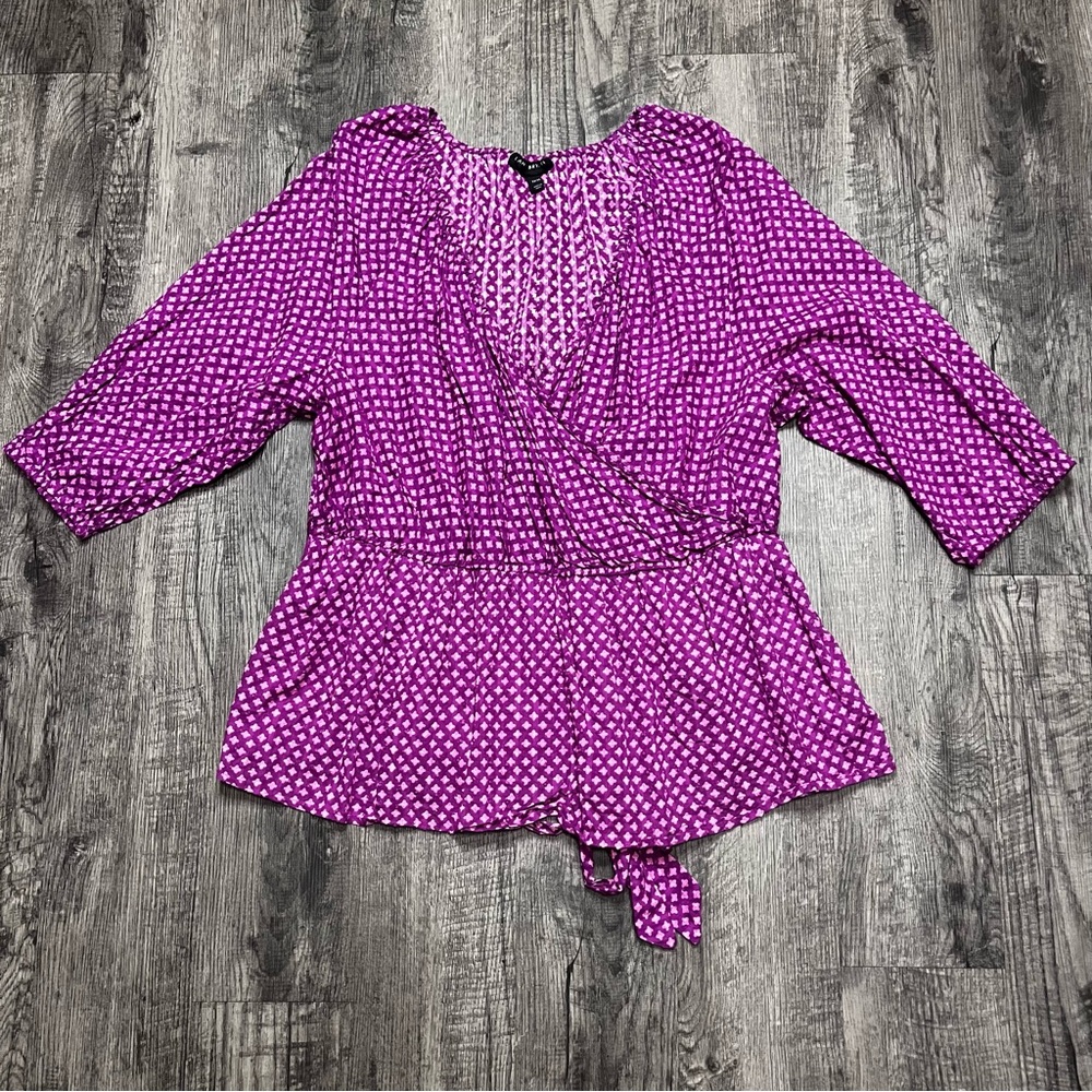 Lane Bryant Magenta Geometric Wrap Blouse